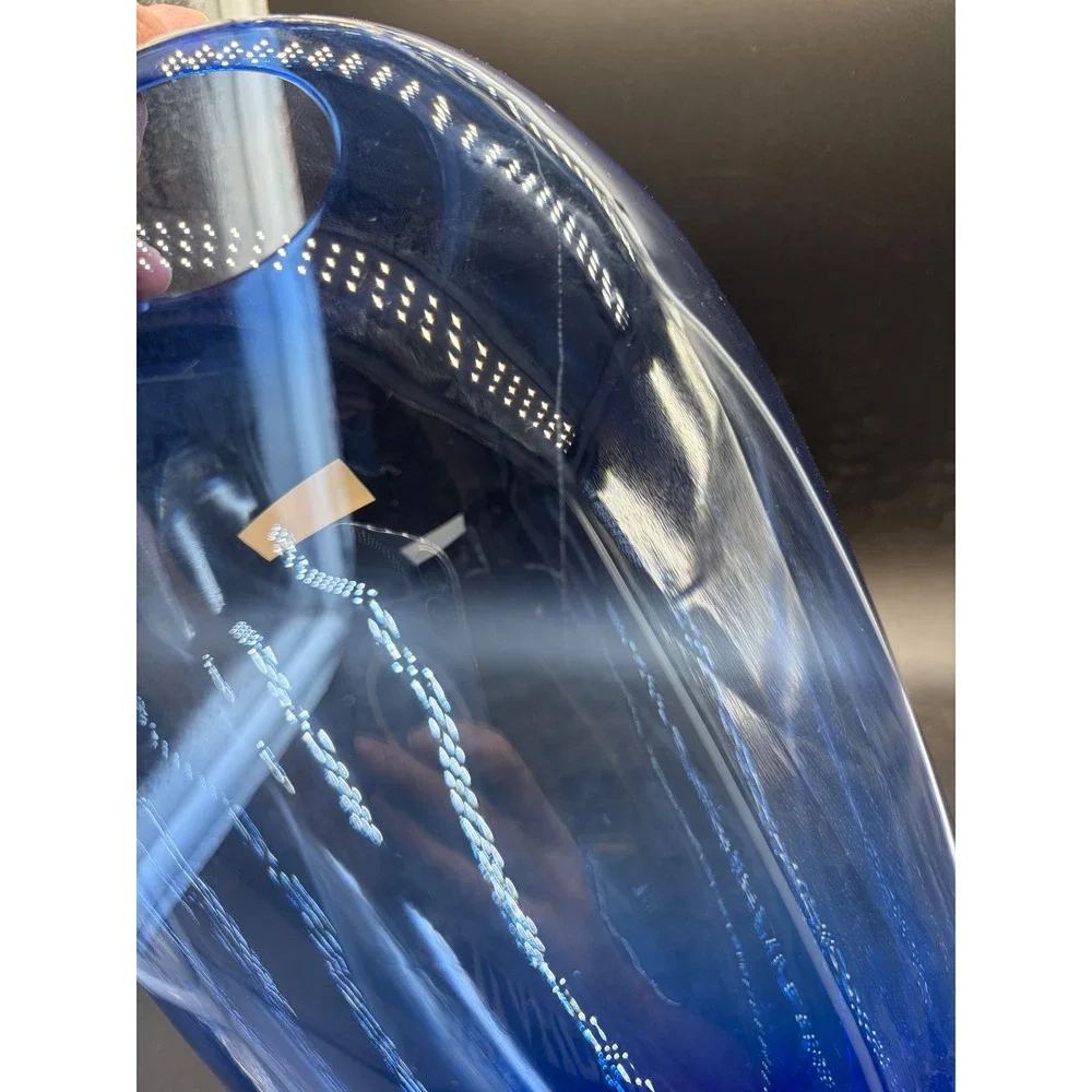 Cobalt Blue Hand Blown Art Glass Teardrop Vase Polished Pontil 13.5 Inch